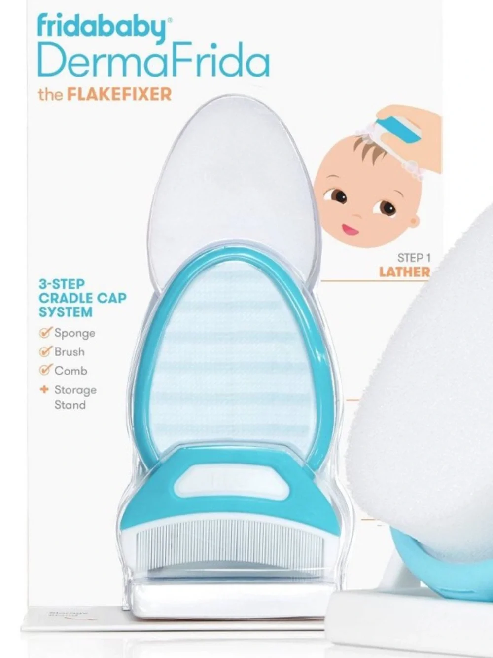 Frida baby DermaFrida The FlakeFixer 3-Step Cradle Cap System - Aqua/White